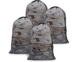 4 stuks - 70x90cm extra grote wasnetzakken - met trekkoordsluiting - herbruikbaar, stevig net - beschermende hoes voor de wasmachine - zwarte opbergtas voor blouses, ondergoed en bh's voor dagelijks huishoudelijk gebruik | Cyslmuk®