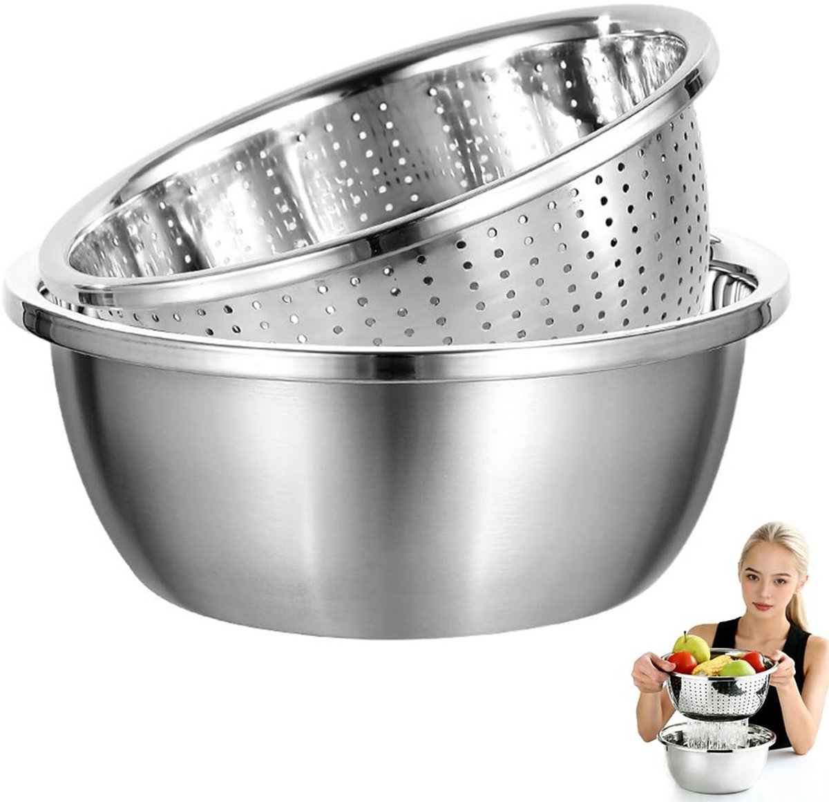 Dailygoods - Roestvrijstalen Noedelzeef met Dubbellaags Ontwerp 22 cm