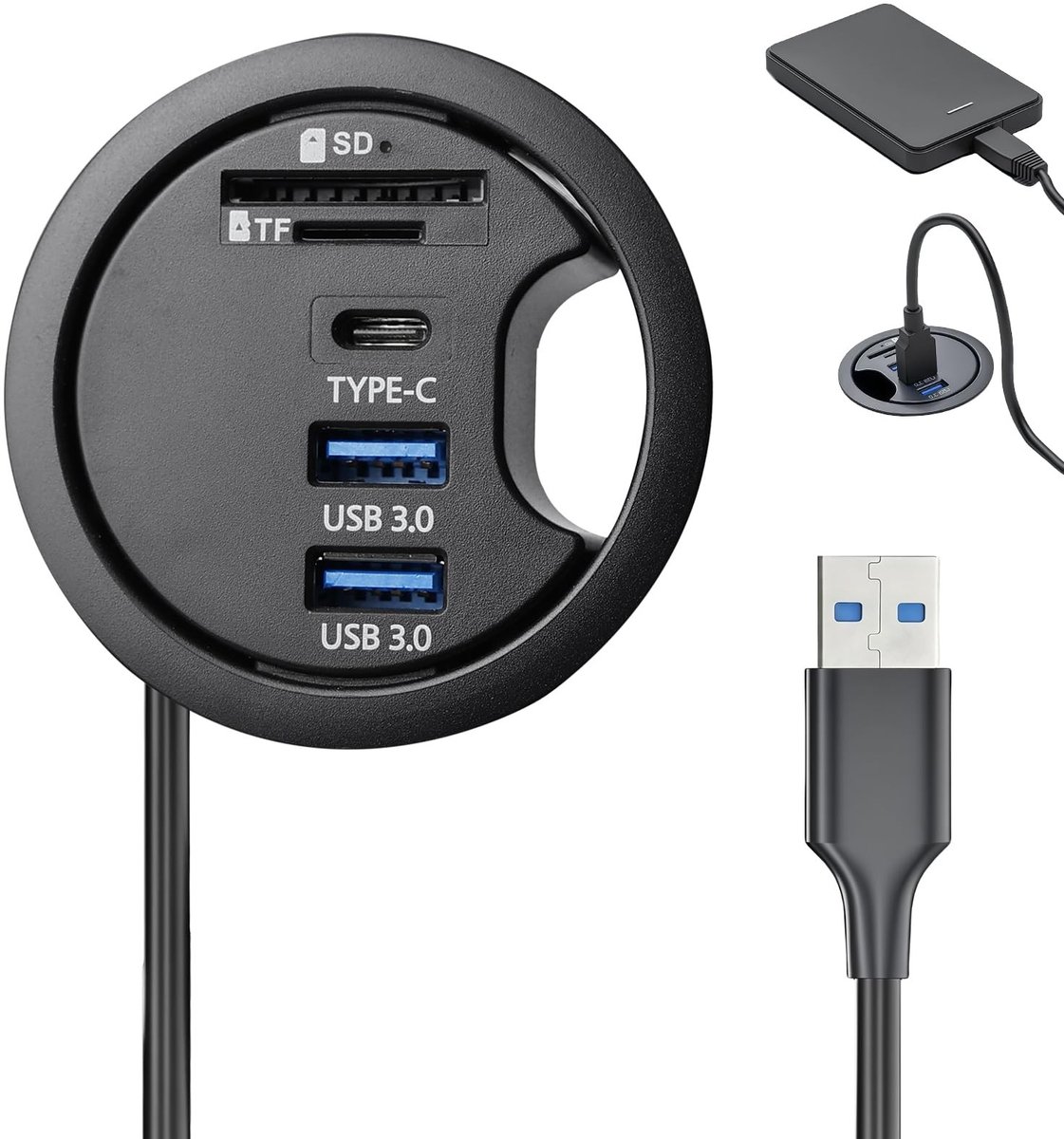 Dailygoods - USB 3.0 Hub met 3 Poorten en 120 cm Kabel