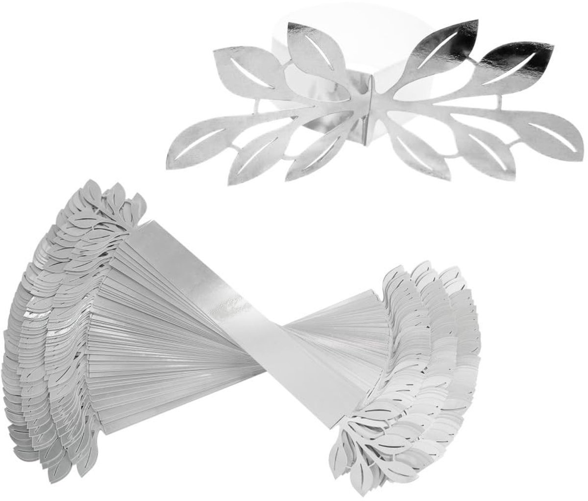 Dailygoods - Zilveren Servetringen met Blaadjes, Set van 50 Stuks
