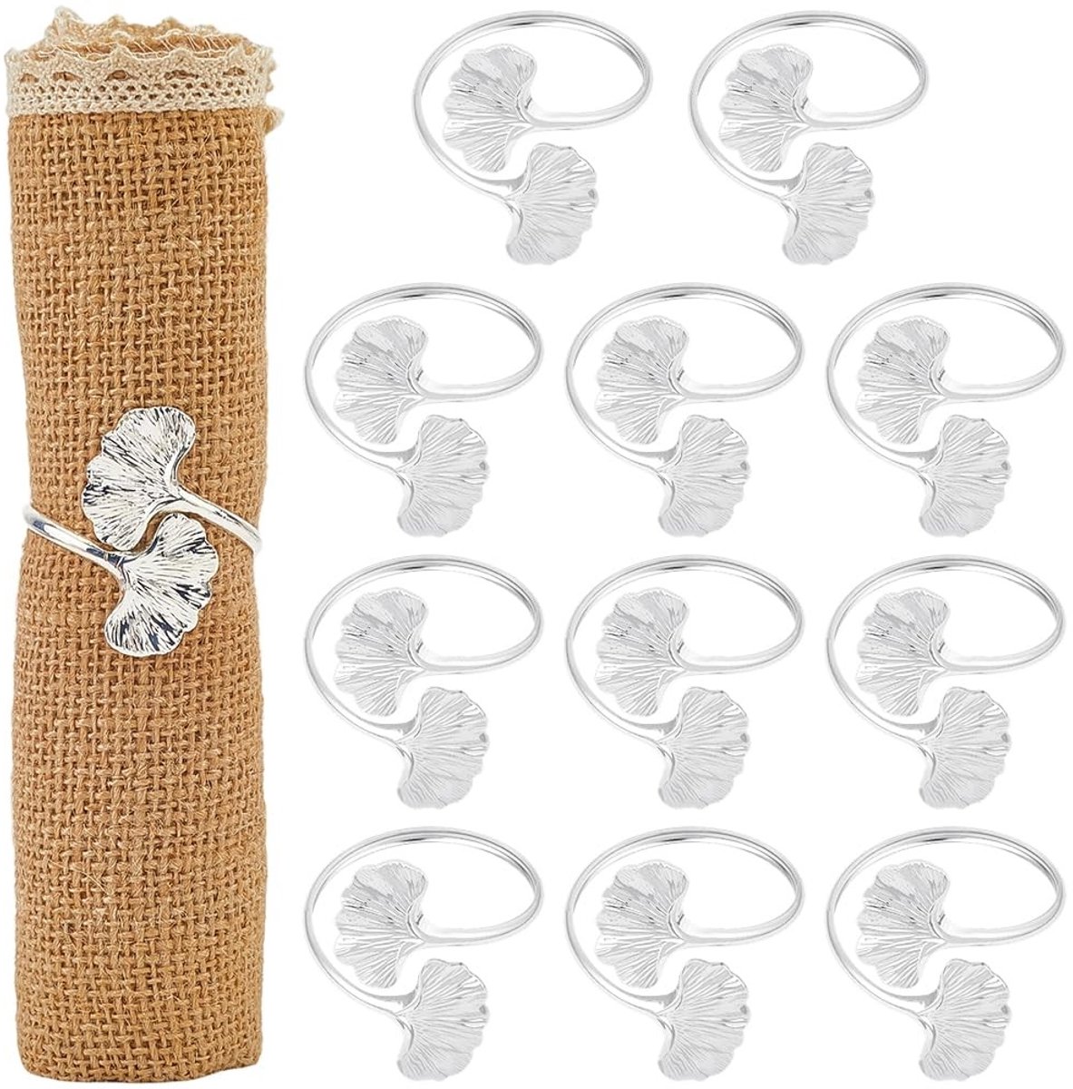 Dailygoods - Set van 12 Elegante Zilveren Servet Ringen in Bladvorm