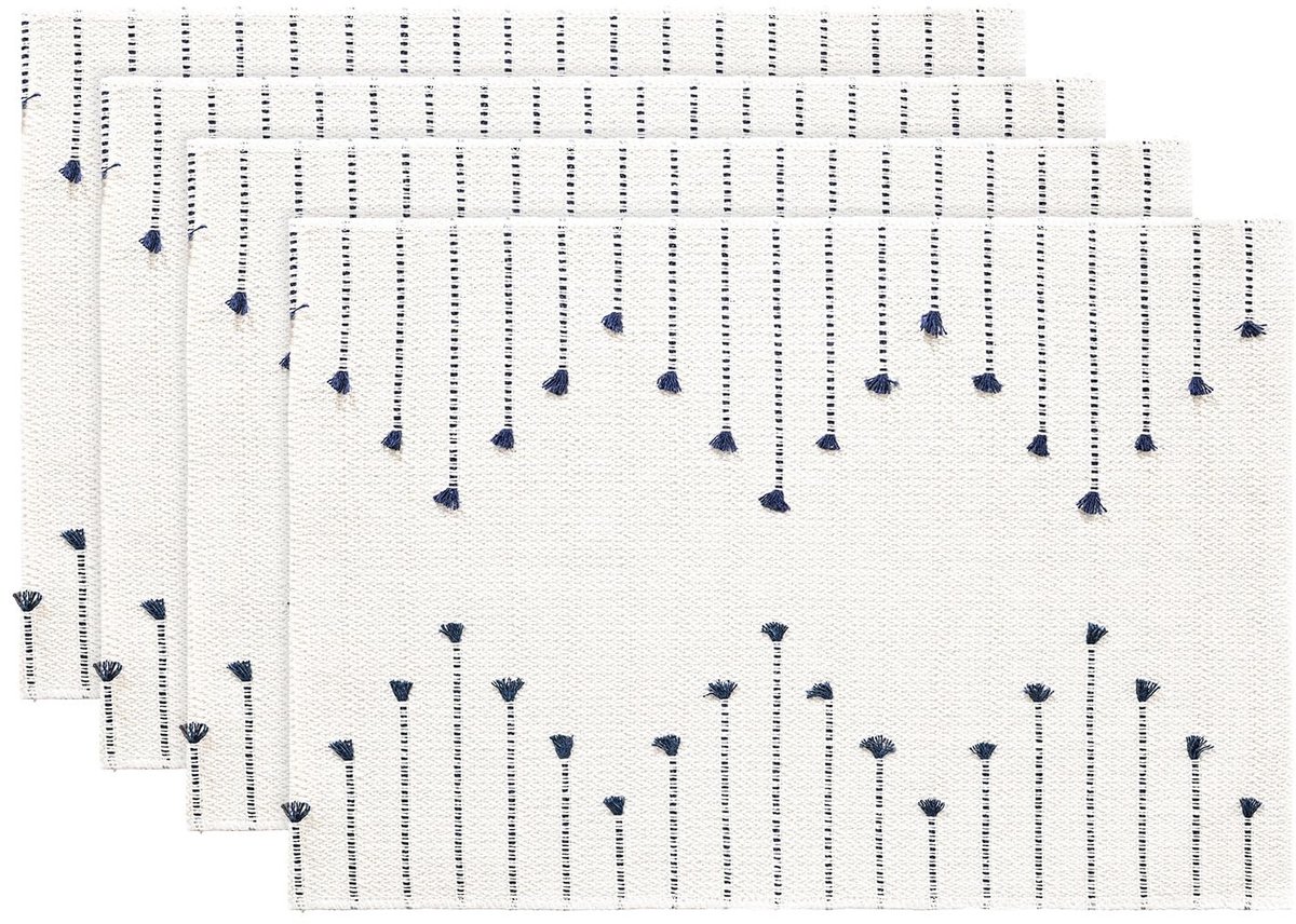 Dailygoods - Cosensi - Dailygoods - Set van 4 Donkerblauwe Boho Linnen Placemats