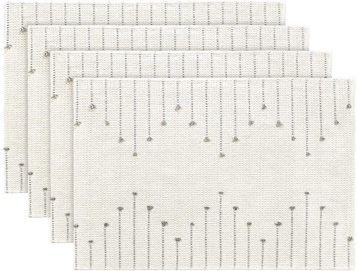 Dailygoods - Set van 4 Lichtgrijze Boho Linnen Placemats voor Eettafel