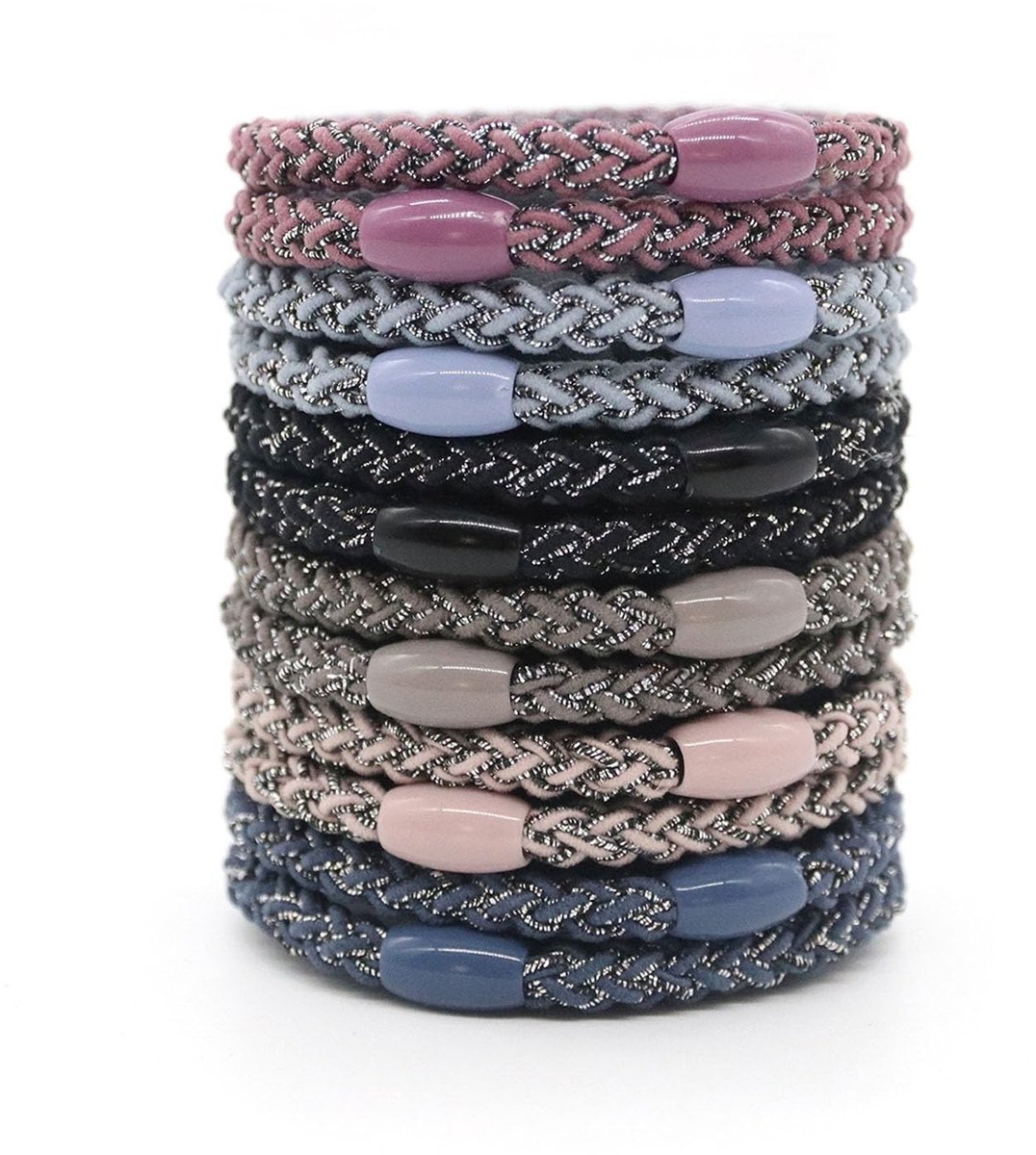Dailygoods - Set van 12 Gevlochten Haarelastiekjes in Gemengde Kleuren