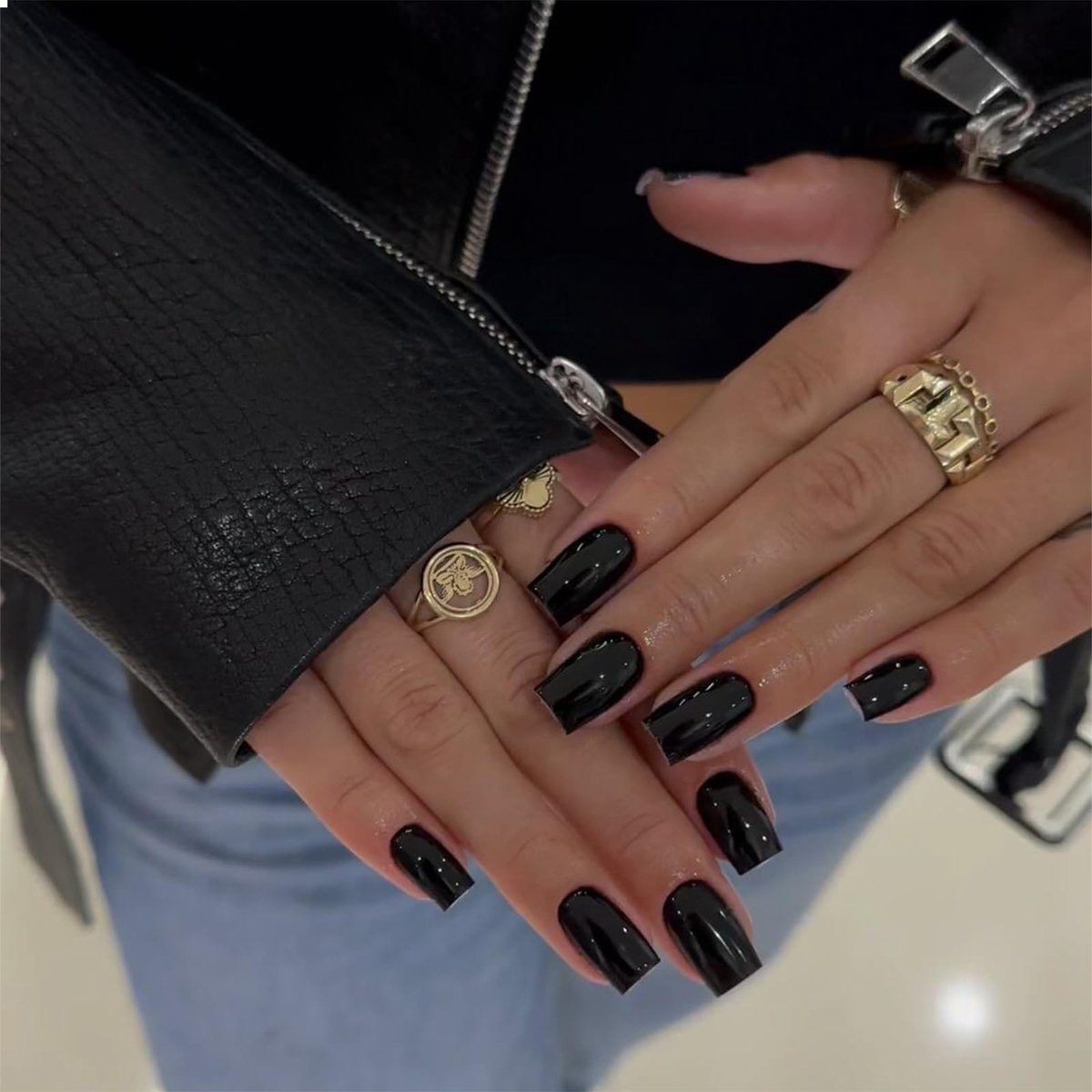 Dailygoods - Set van 24 Vierkante Zwarte Acryl Valse Nagels voor Dames