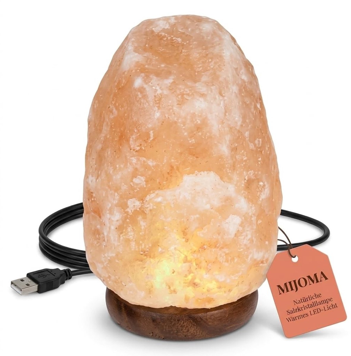 Dailygoods - Zoutkristal LED-lamp met USB-kabel 10x13 cm