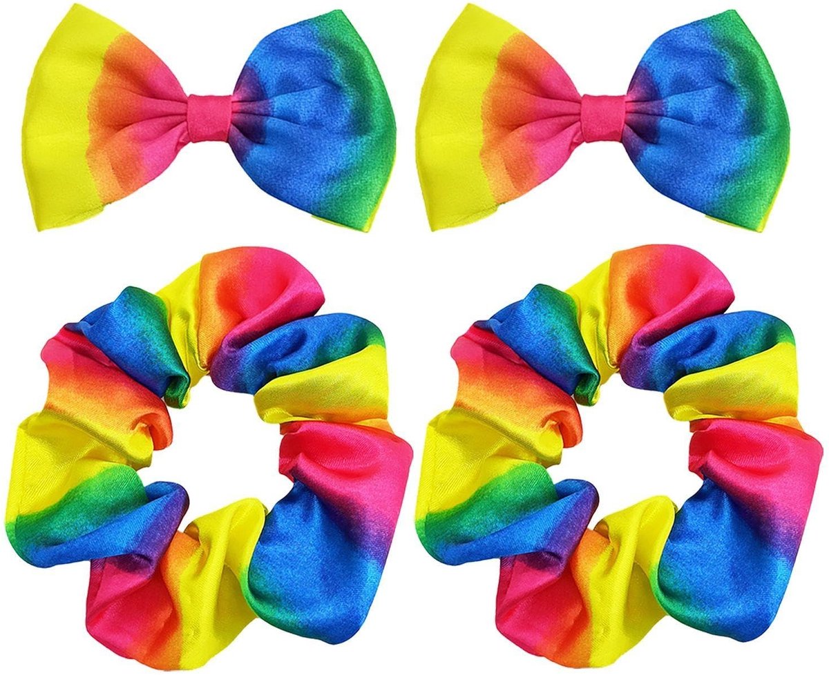 Dailygoods - Set van 2 Regenboog Haarelastiekjes en Haarspelden