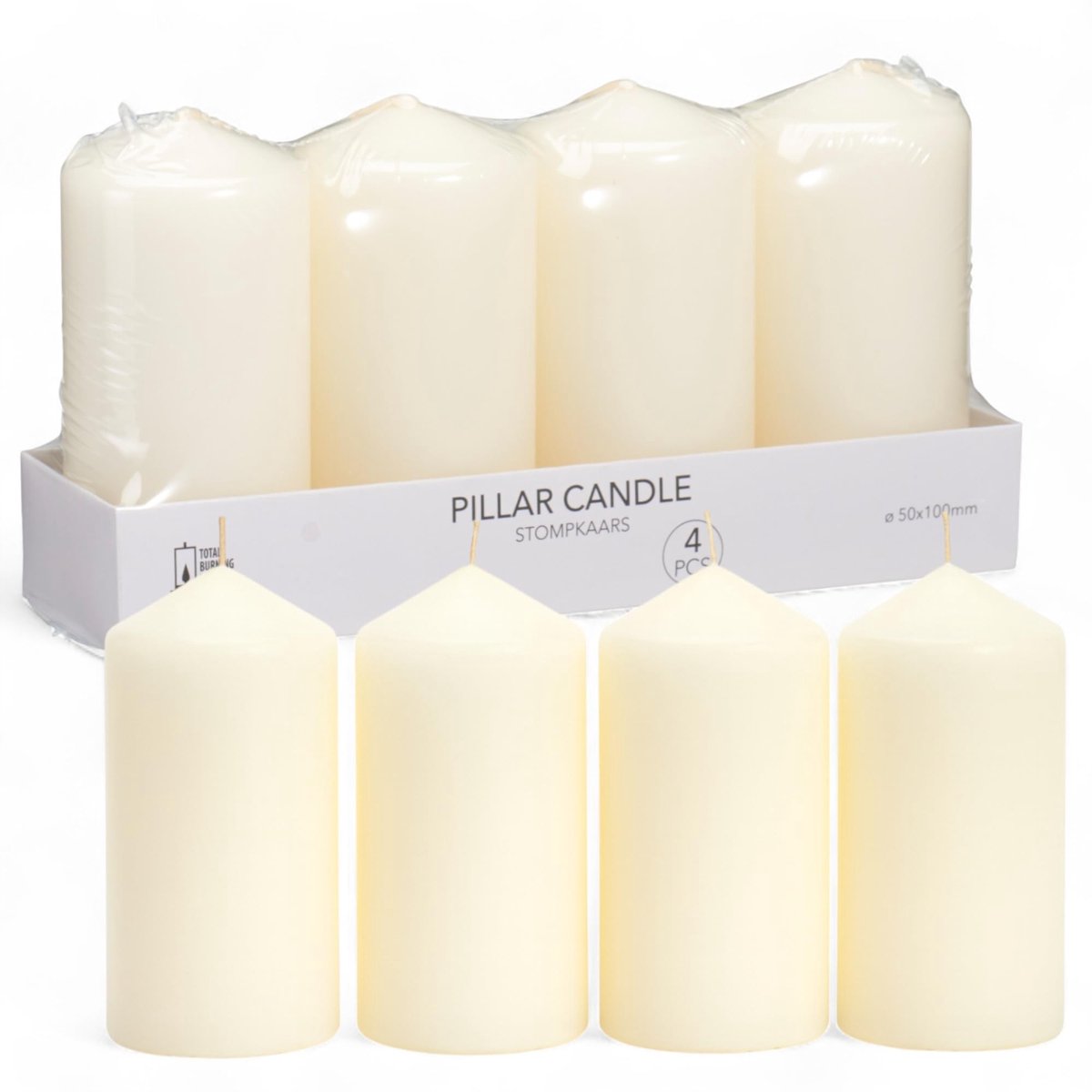 Dailygoods - Set van 4 Crèmewitte Stompkaarsen voor Adventskrans