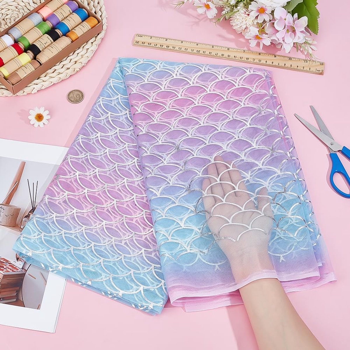 Dailygoods - Polyester Netstof met Zeemeerminschubben voor Creatieve Projecten