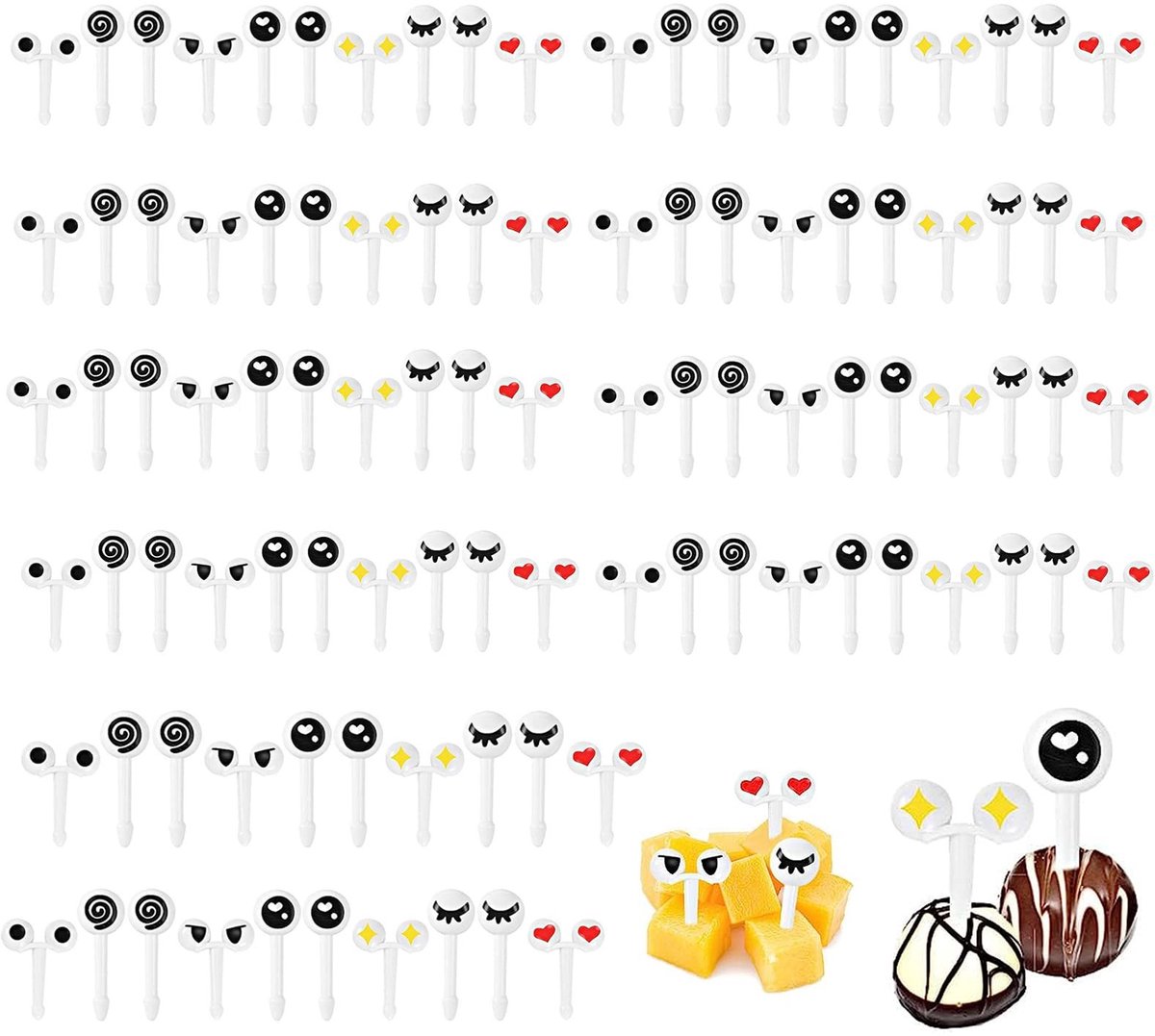 Dailygoods - 100 Stuks Cartoon Ogen Fruit Vorken voor Kinderen