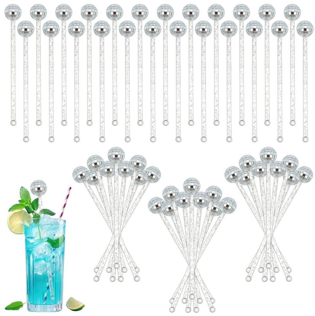 Dailygoods - 120 Stuks Disco Ballen Cocktail Roerders - Decoratieve Sticks voor Feesten