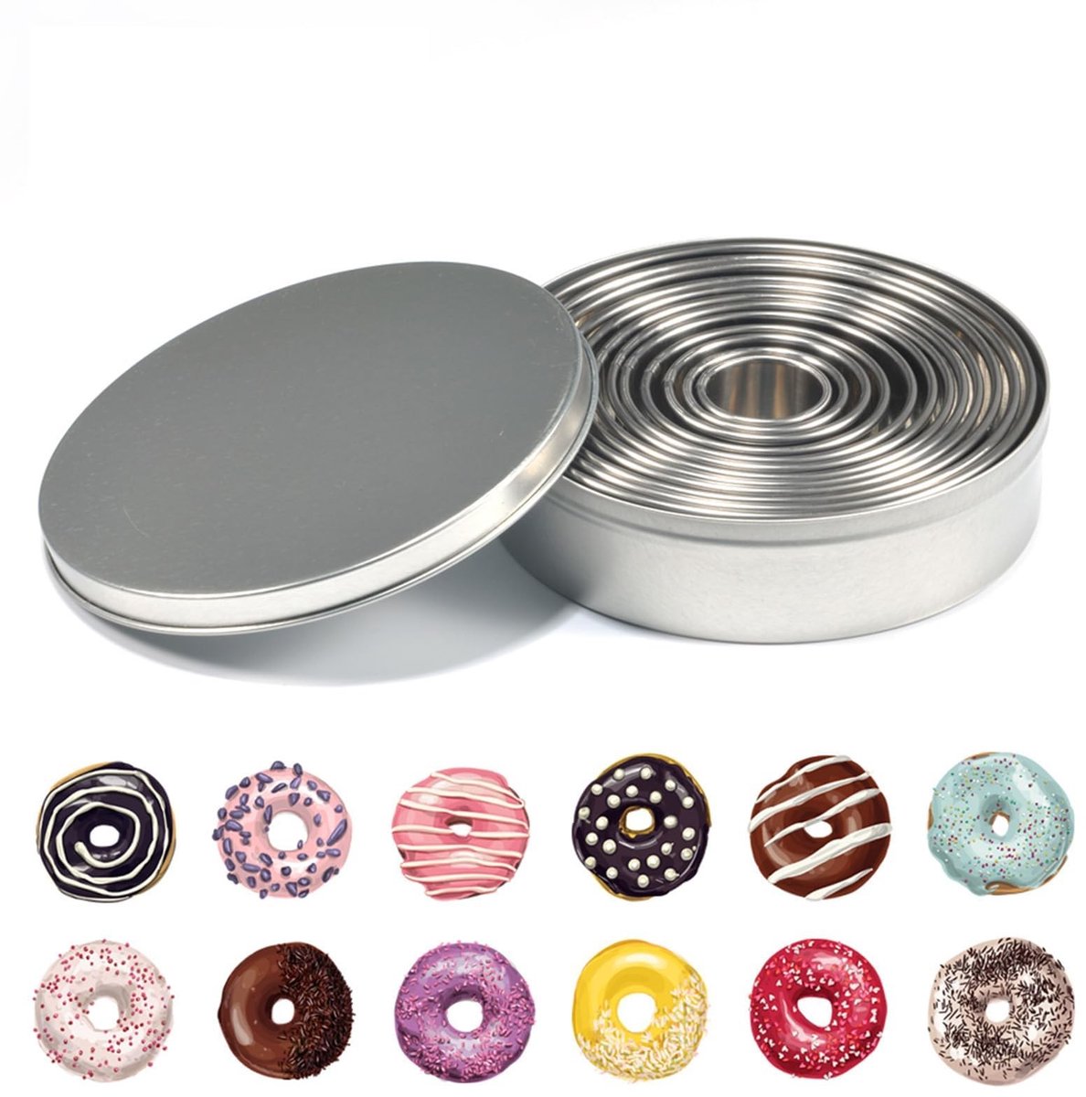 Dailygoods - Set van 12 Ronde Koekjesvormen van Roestvrijstaal voor Bakken