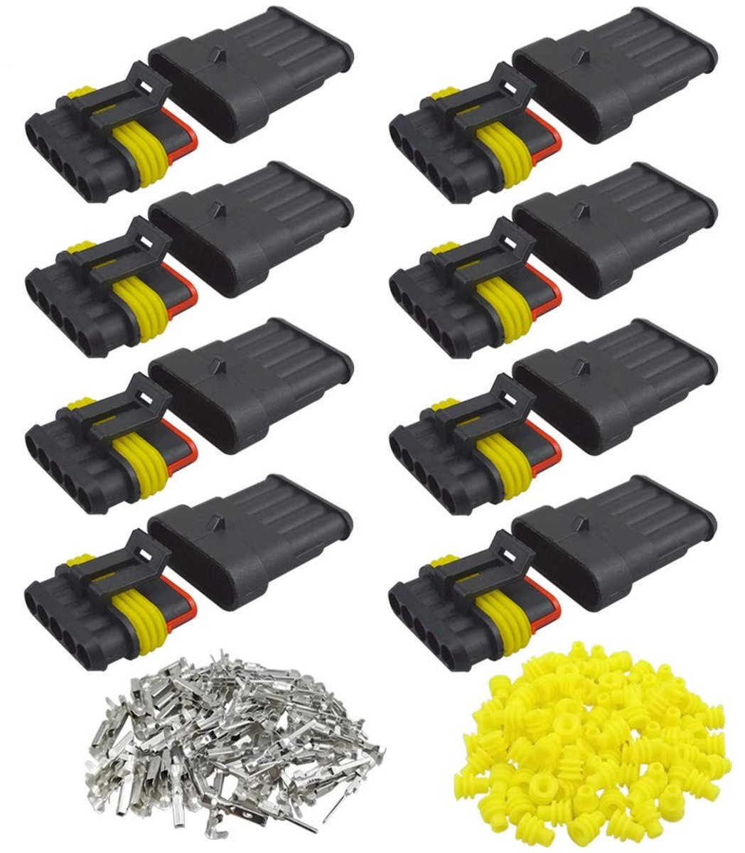 Dailygoods - QCTrial - Dailygoods - Cosensi - Dailygoody - 8 Set 5 Pin Waterproof Car Electrical Connectors - Waterdichte connectoren - Ideaal voor voertuigen - Zwart - Plug en socket kit - G