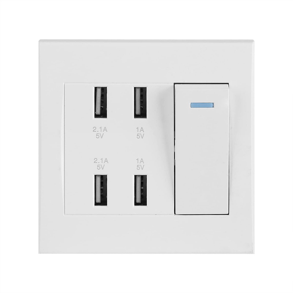 Dailygoods - Dailygoody - USB-wandcontactdoos - 4 USB-poorten - Snelladen - Wit - Laadbus - Geschikt voor thuis en op kantoor - Compact formaat