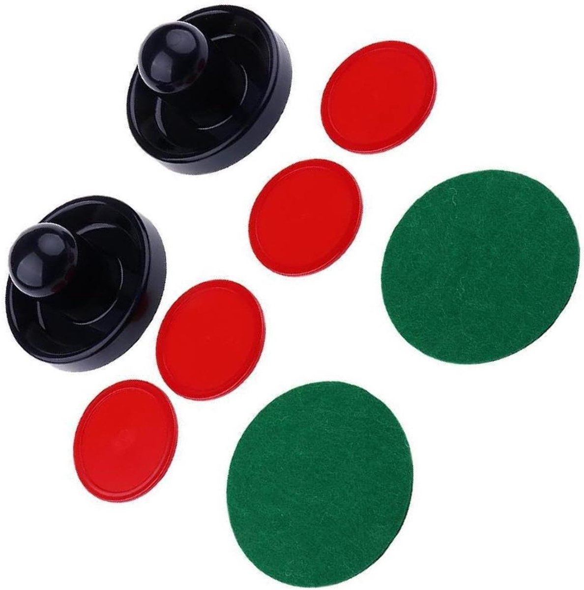 Airhockey Set - Pusher en Pucks - Thuis Spelen - Groene Vilten Onderkant - 3 Maten - Rood Blauw