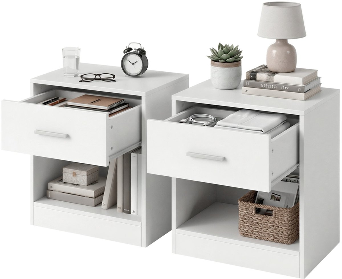 VASAGLE - Nachtkastje - Set van 2 - Met Lade en Open Vak - Voor Slaapkamer en Woonkamer