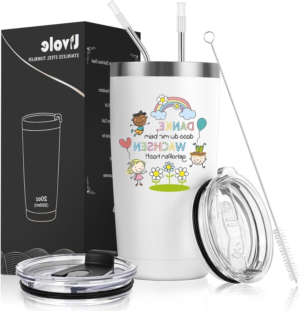 Cadeau mok - Bedankje beker - Warme dranken - Dubbelwandig geïsoleerd - 600 ml - Wit