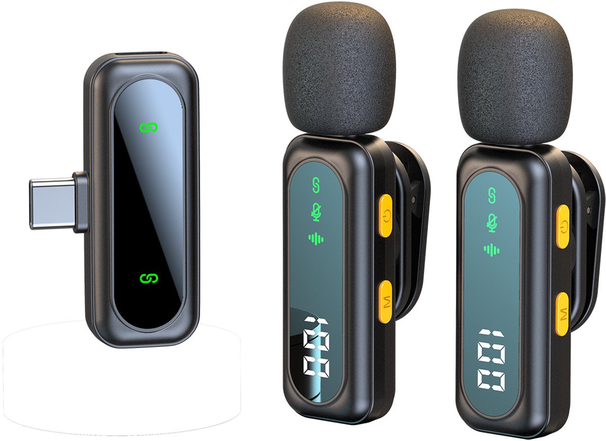 Draadloze dasspeldmicrofoon – Mini draadloze microfoon met ruisonderdrukking en led-indicator, compatibel met iPhone/iPad/Android.