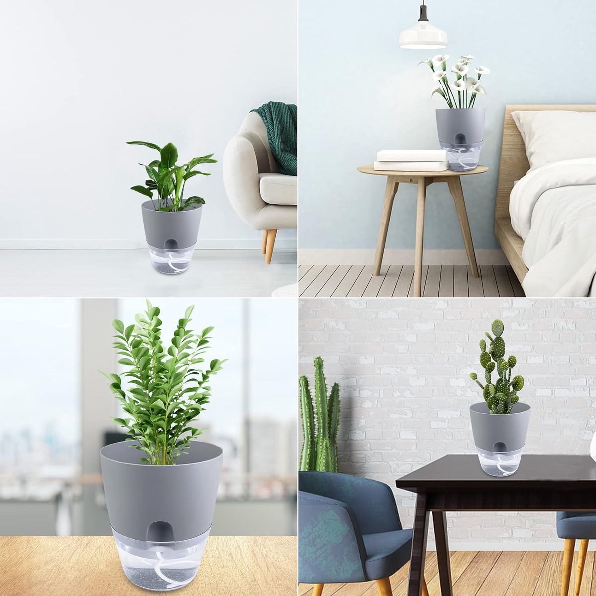 Zelfwaterende Kruidenpotjes Set van 3 – Kruidenpot met Waterreservoir – Bloempot voor Keuken, Vensterbank en Balkon – Moderne Zelfbewaterende Plantenpot voor Binnen — cadeau in Kookcadeaus - foto 2