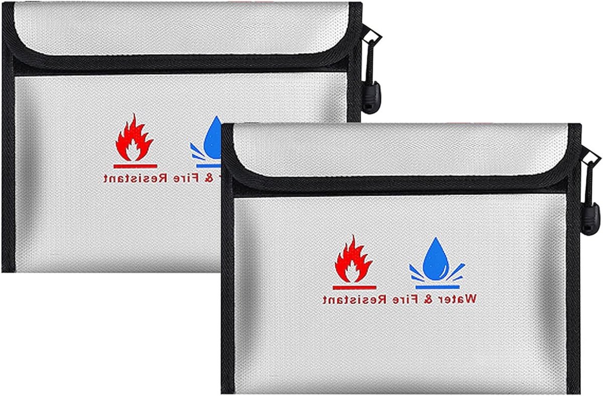 Vlamvertragende Documententas en Geldkluis, 23 x 17,5 cm, 2 Stuks, Veilig Opslag voor Geld, Documenten en Sieraden
