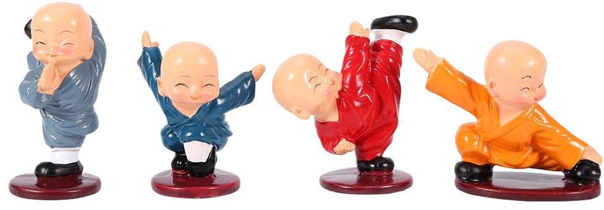 Dailygoods - Dailygoody - Set van 4 monniken figuur - Hars beeldjes voor decoratie - Kleine monnik beeldjes voor auto en bureau - Ambachtelijk gemaakt - Perfect vo...