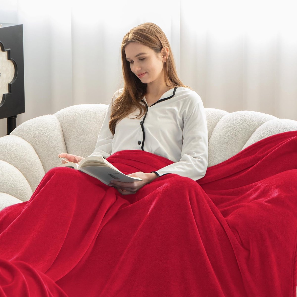 Dailygoods - Dailygoody - knusse deken - fluffy deken - warm woon deken - rood - zachte bank throw XL - ideaal voor loungen thuis - 150x200cm