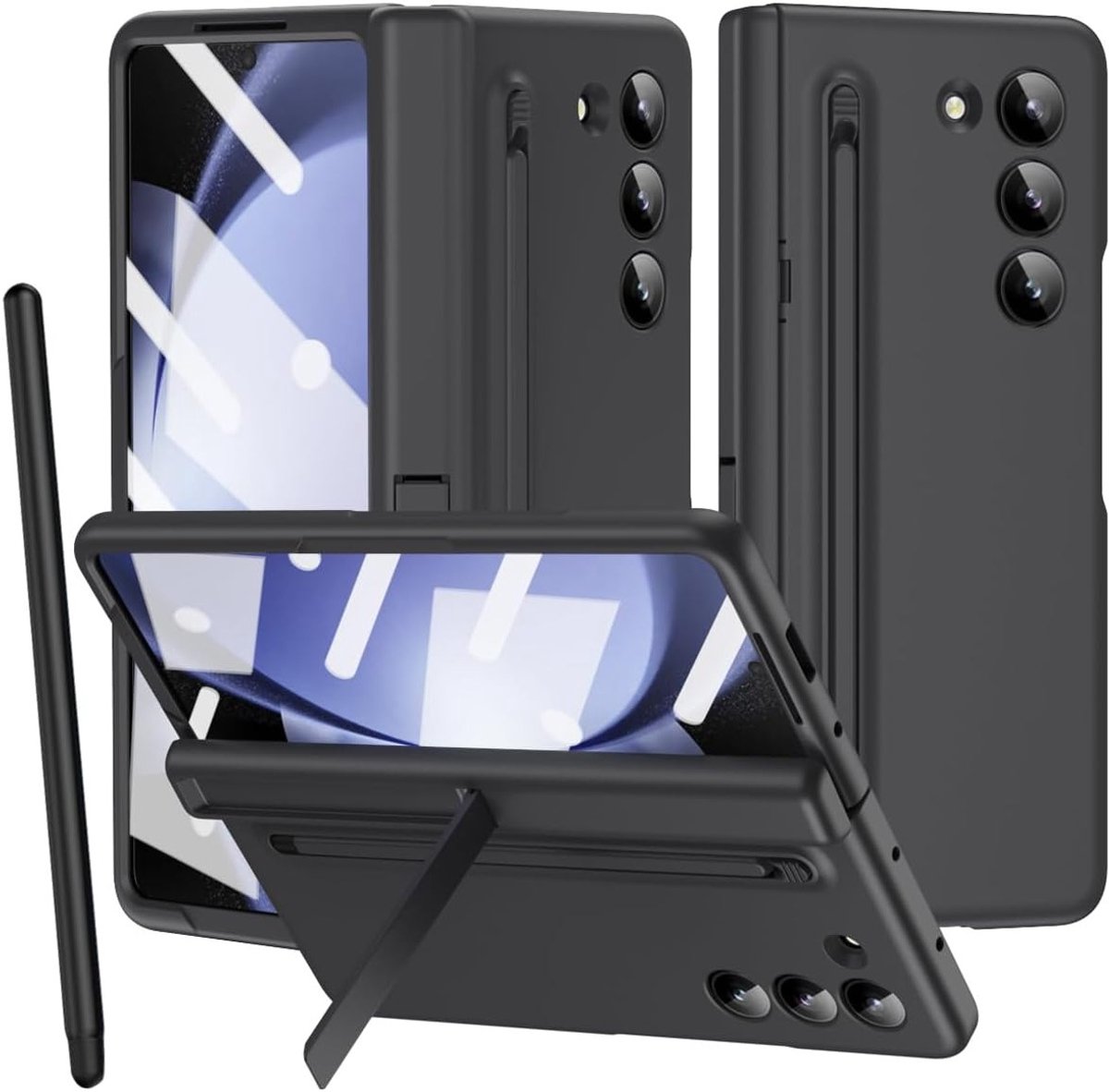 Volledige Beschermcase voor Galaxy Z Fold 6 met Ingebouwde Schermbeschermer en Hinge Bescherming, Inclusief Penhouder - Zwart