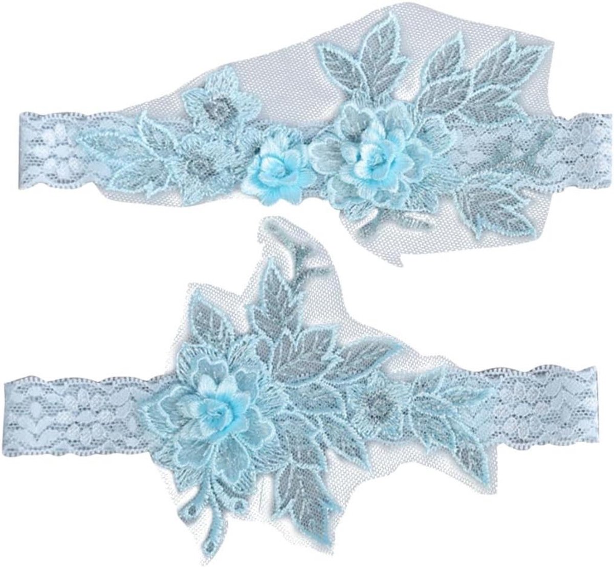 Bruid kousenbanden - Kanten accessoire - Bruiloft outfit - Elastisch kant - 20 x 6.5 cm - Hemelsblauw