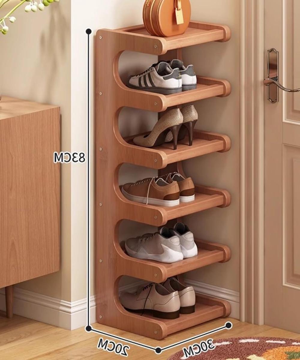 Schoenenrek Bamboe - Opberger Kast - Ruimte Besparen - Bevestigde Connector - 30x20x83cm - Bruin