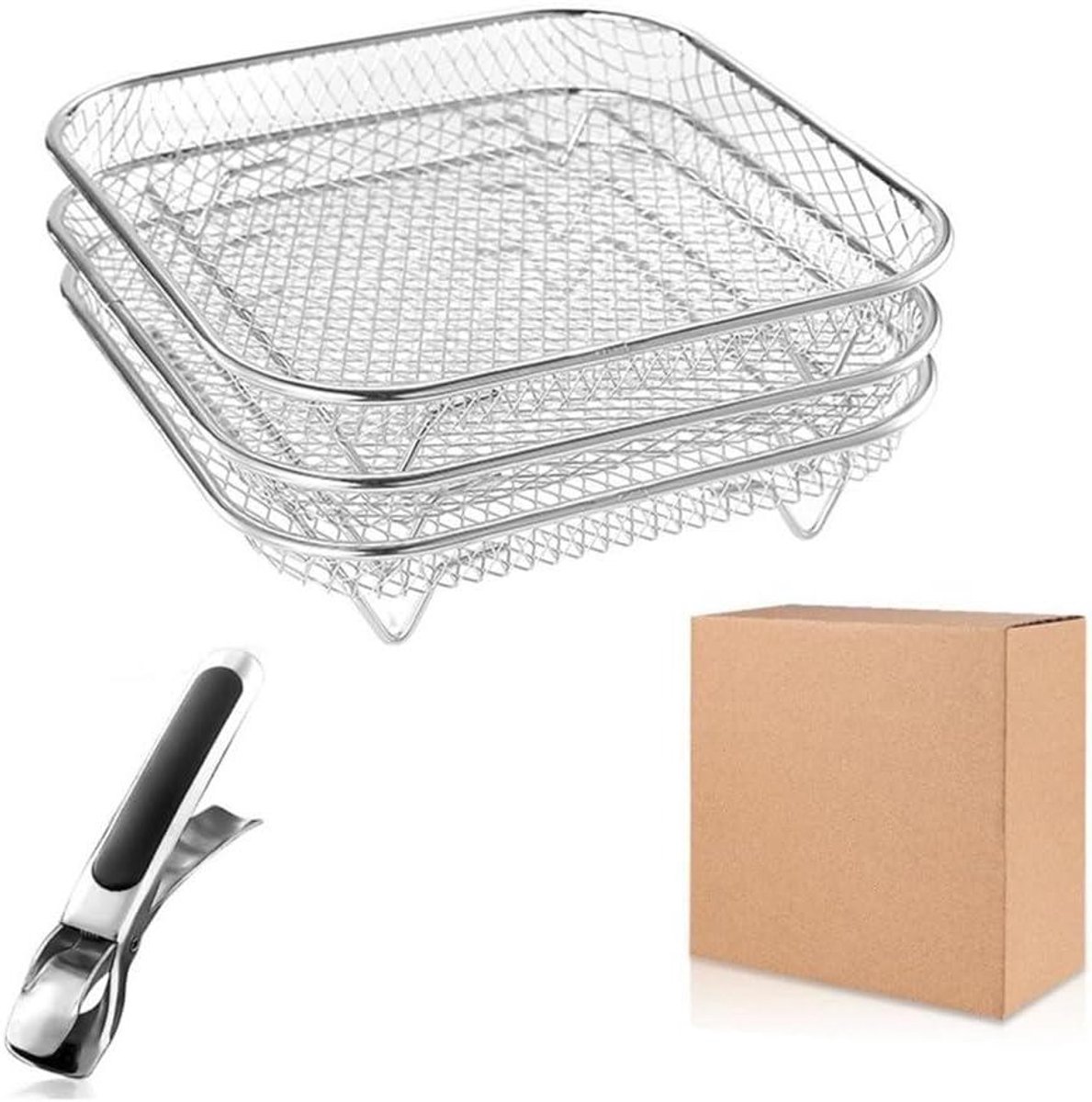 Airfryer Rek Set - Stoomrek BBQ Rooster - Gelijkmatig Koken - Roestvrij Staal 304 - 20.7 x 20.7 cm
