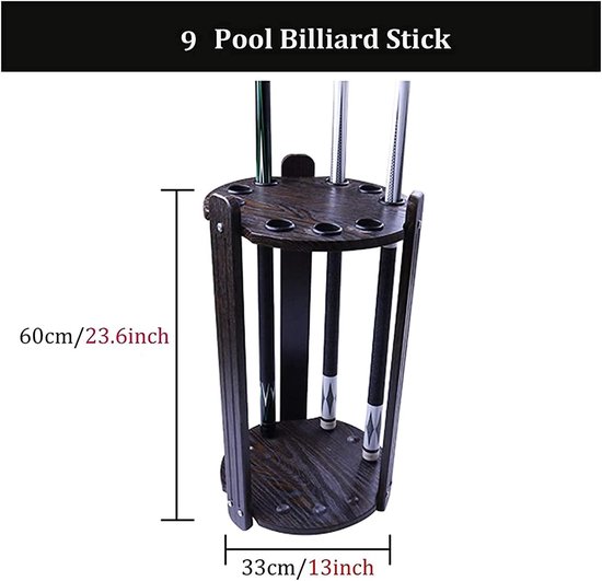Biljartkeu Opbergrek - Poolkeu Houder - Biljartkamer Organiseren - Vrijstaand Houten Rek - 60 x 33 cm - Zwart — afbeelding 4