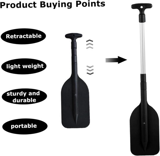 Kano peddel - Kayak peddel Roeispaan - Watersport - Telescopische schacht - 20-40 inch - Zwart — afbeelding 4