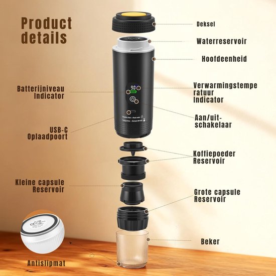 AHD® Draagbare Koffiemachine - Blender To Go - Draagbare Blender - Zwart- 9cm x 9cm x 27cm van Ahd — afbeelding 3