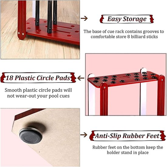Biljart Keu Organizer - Pool Keu Houder - Biljart Keu Opslag - Grote Capaciteit - 18 Gaten - Houtkleur — afbeelding 3