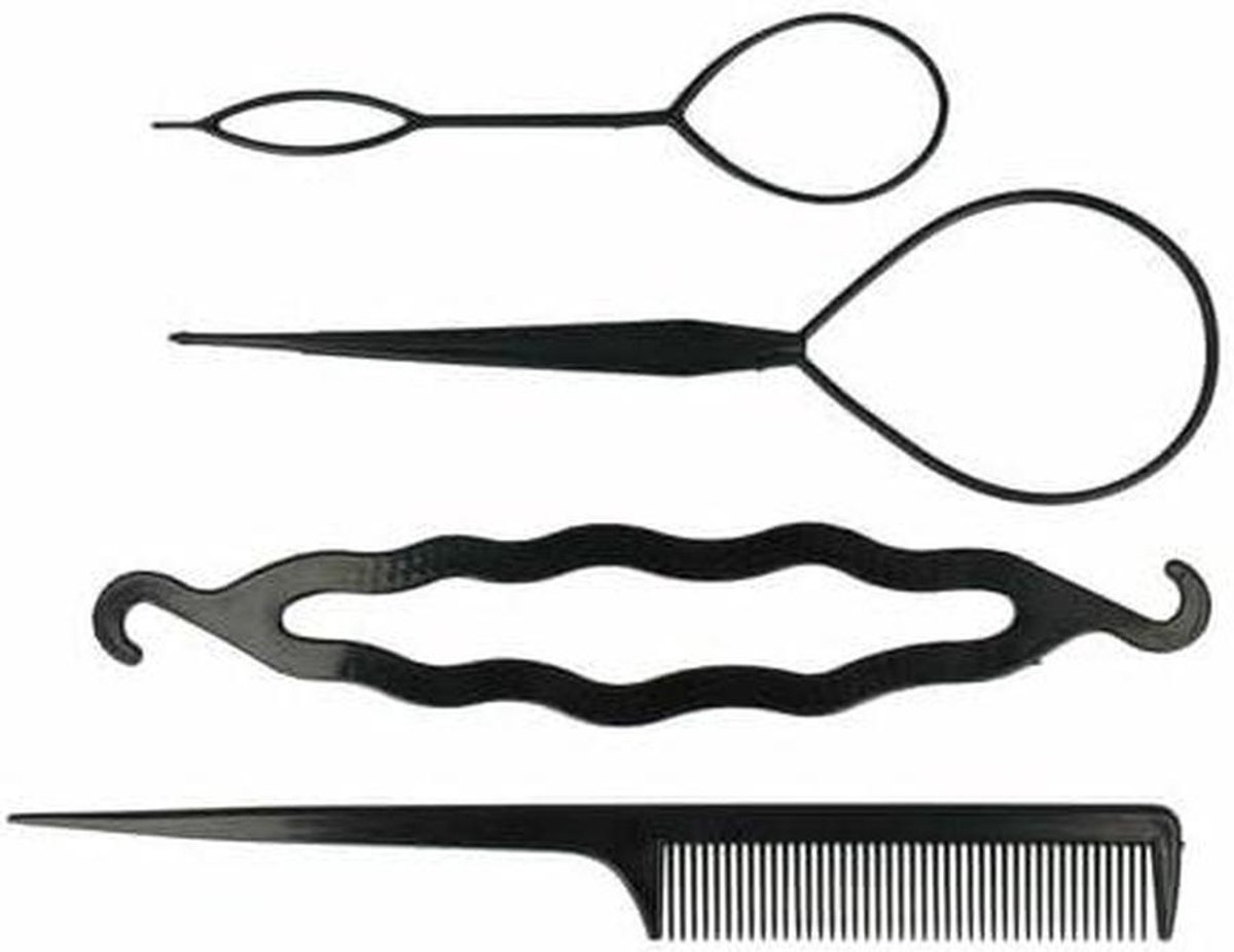 Styling Tool Set - Haarstyling Tools - Kapsels Creëren - Set van 4 - 5 x 3 cm - Zwart