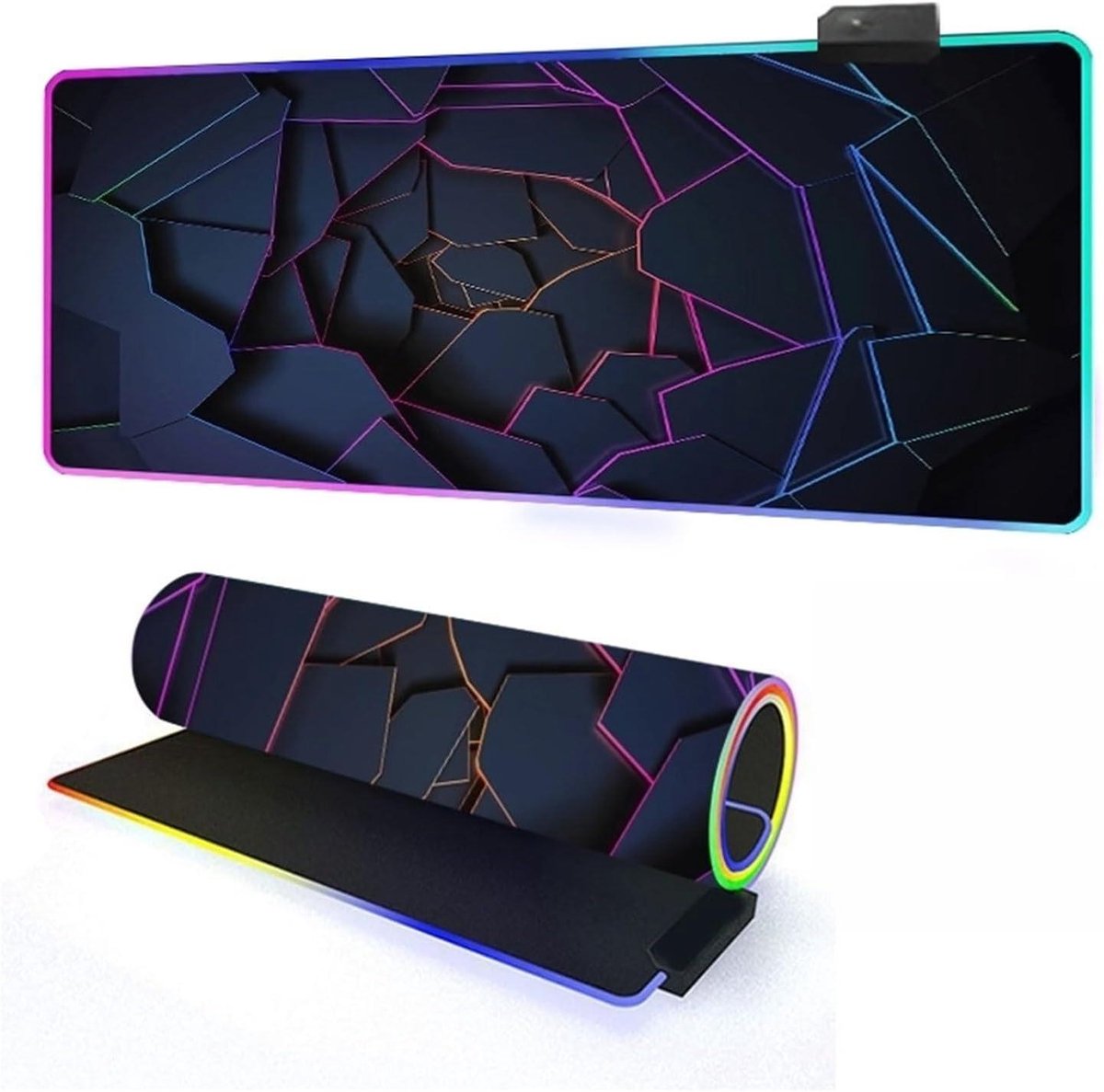 Mateju Gaming-muismat, RGB, robuuste geometrie, 14 modi, led, helder, muismat, kantooraccessoires met 7 kleuren, kantoorbenodigdheden met antislip basis (marineblauw, 800 x 400 x 4 mm)