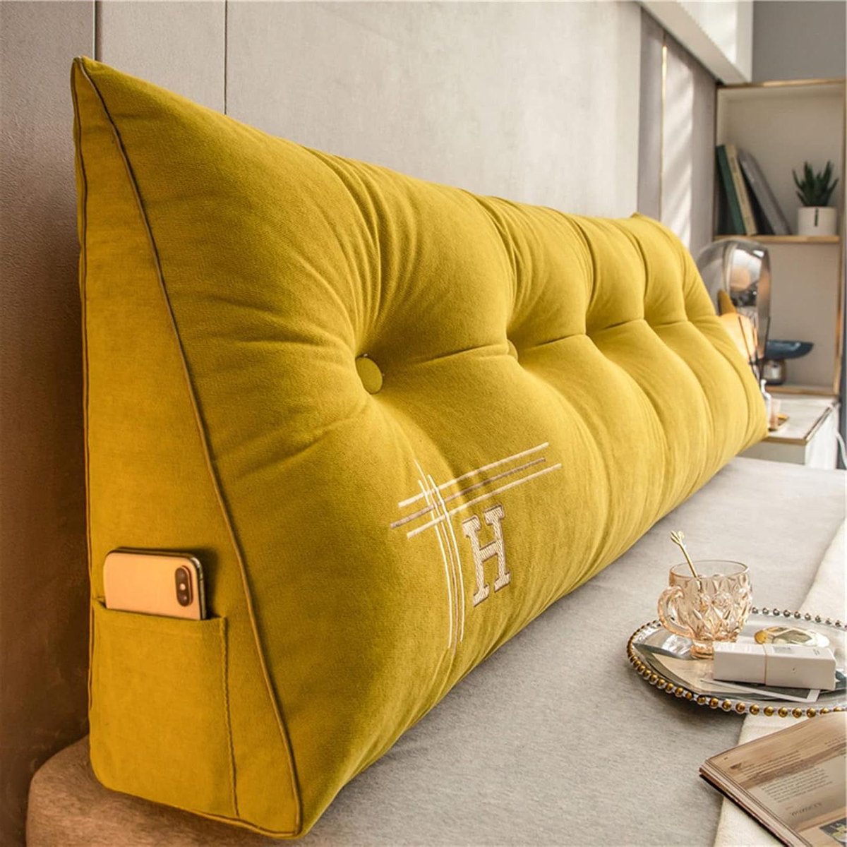Driehoekig Kussen - Steun - Lezen in bed - Ergonomisch ontwerp - 80 cm - Geel