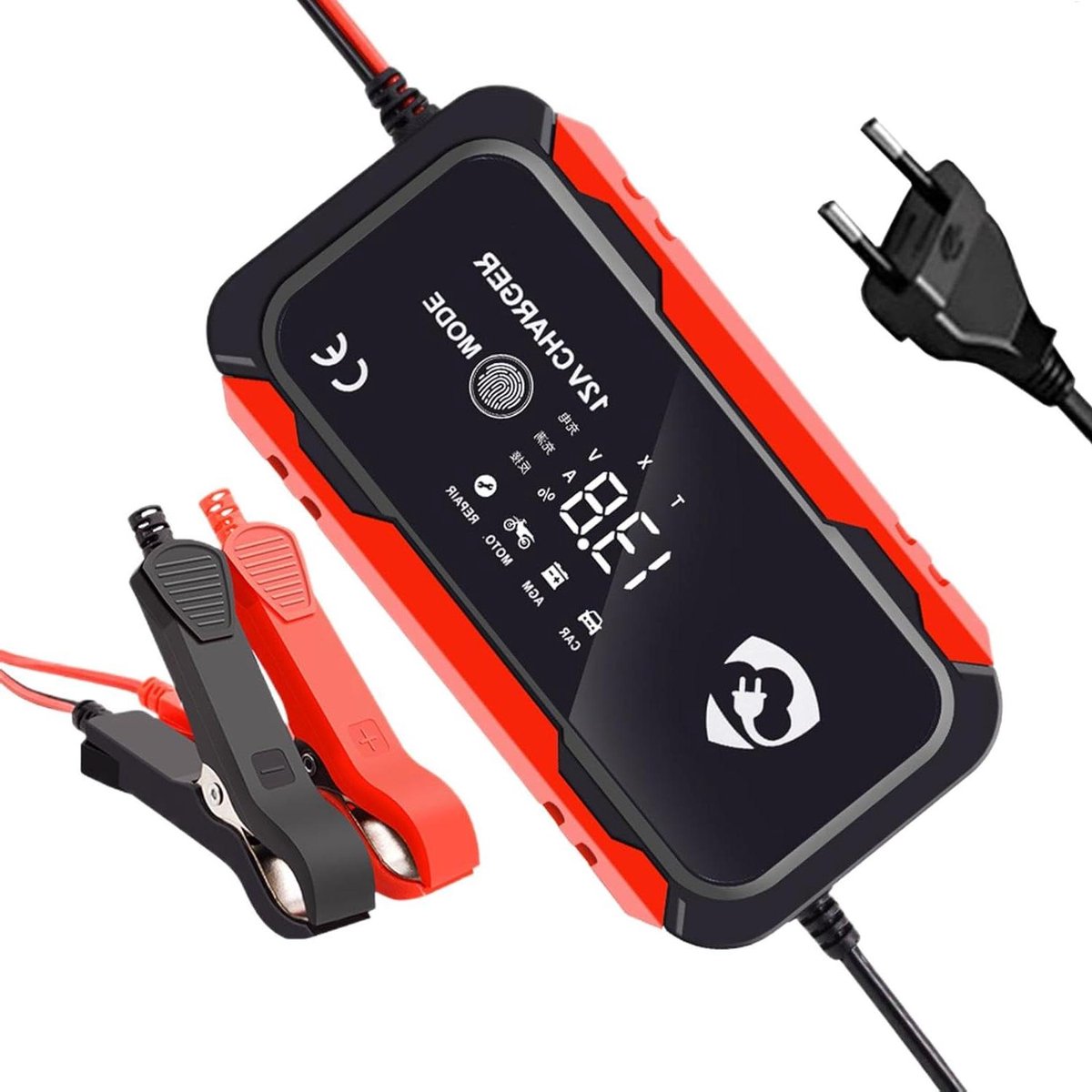 Batterijlader - Druppellader - Voertuigonderhoud - Slimme chip controle - 12V 100AH - Zwart rood