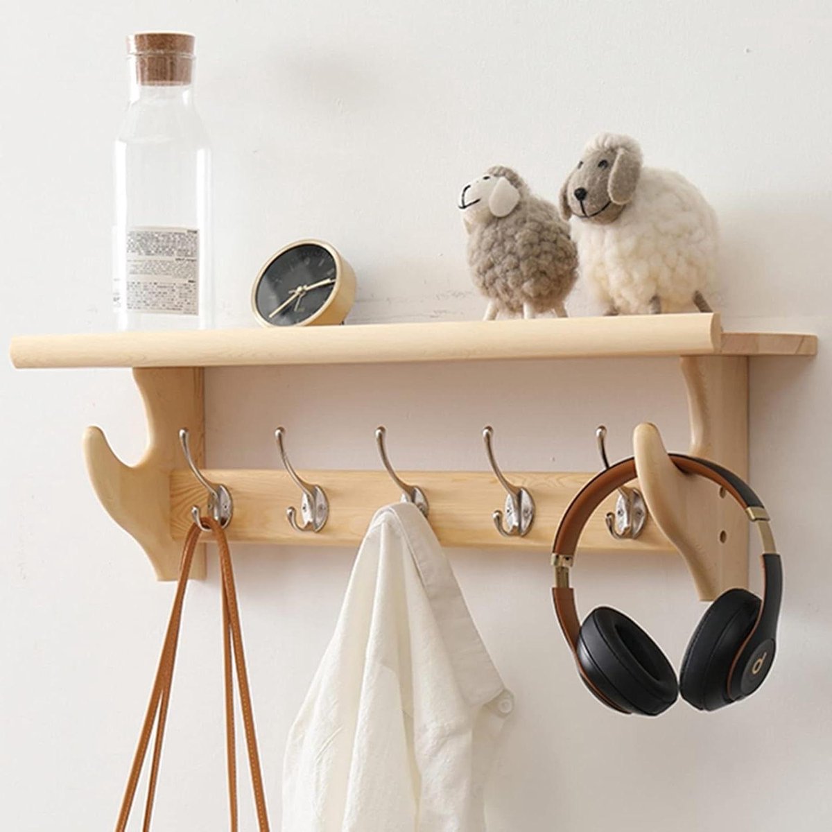 Wandkapstok met plank - Opbergrek haken - Entree organiseren - Massief houten constructie