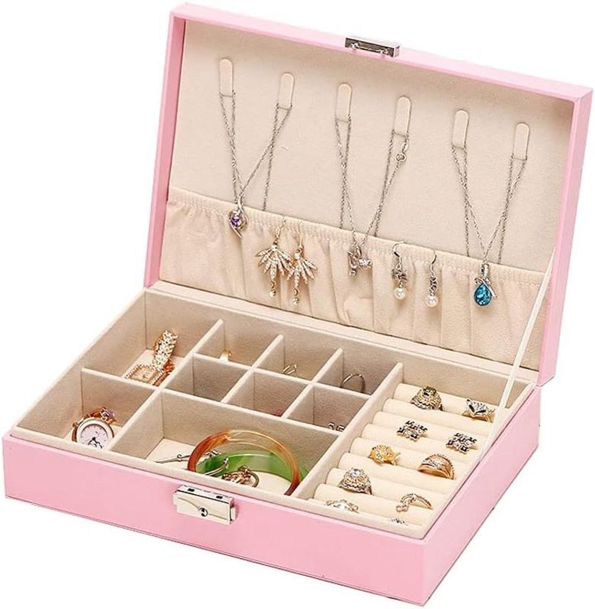 Opbergdoos Sieraden - Sieraden Organizer - Spullen Sorteren - Multifunctioneel Ontwerp - L - Roze