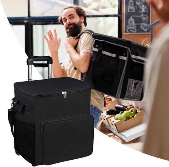 Koelbox met wielen - Isolerende tas - Buitenactiviteiten - Verstelbare handgreep - 35 liter - Zwart — afbeelding 5