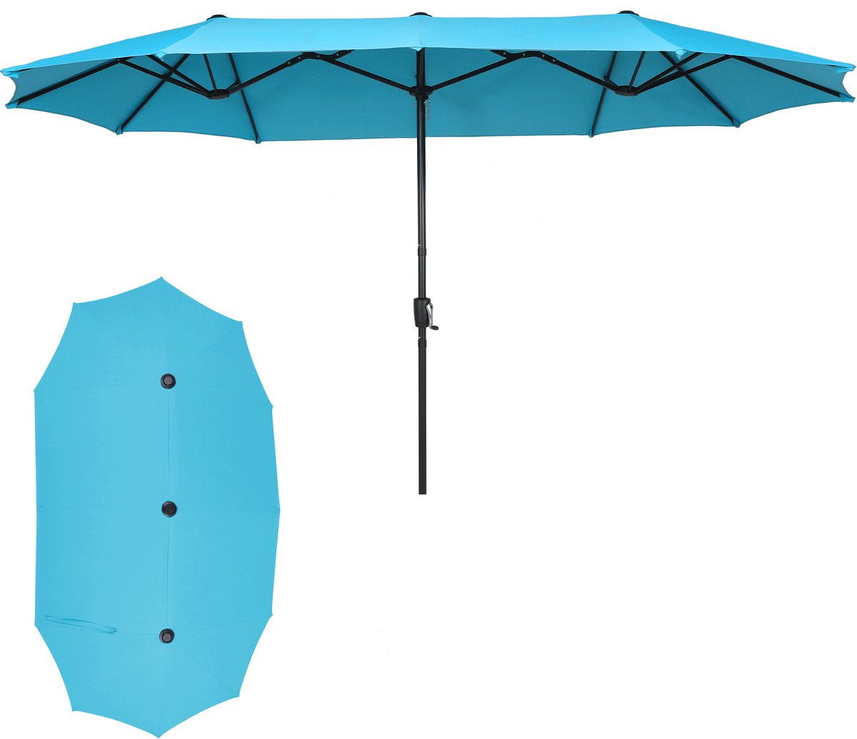 Puluomis - Dubbele parasol - 400x200cm - Stokparasols - UV50+ - Rechthoekige tuinparasol - Aluminium - Hemelsblauw