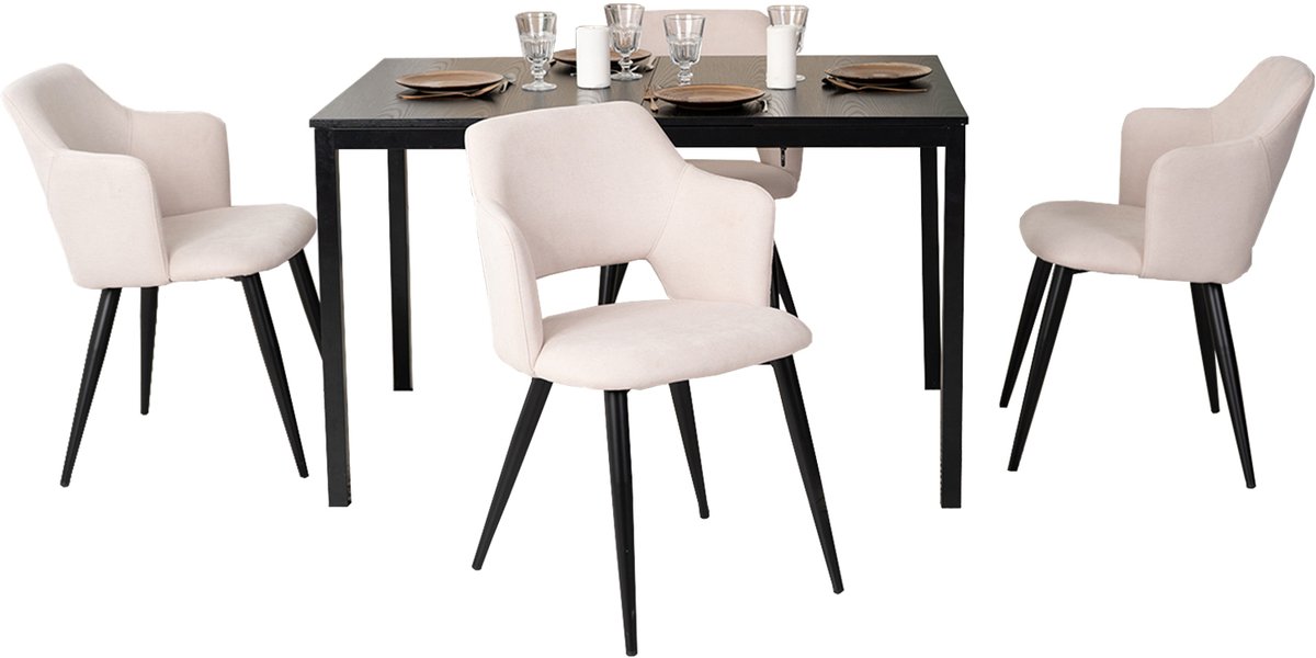 Eetkamerset - 5-delig Uitschuifbare tafel - Zwart en lightbeige