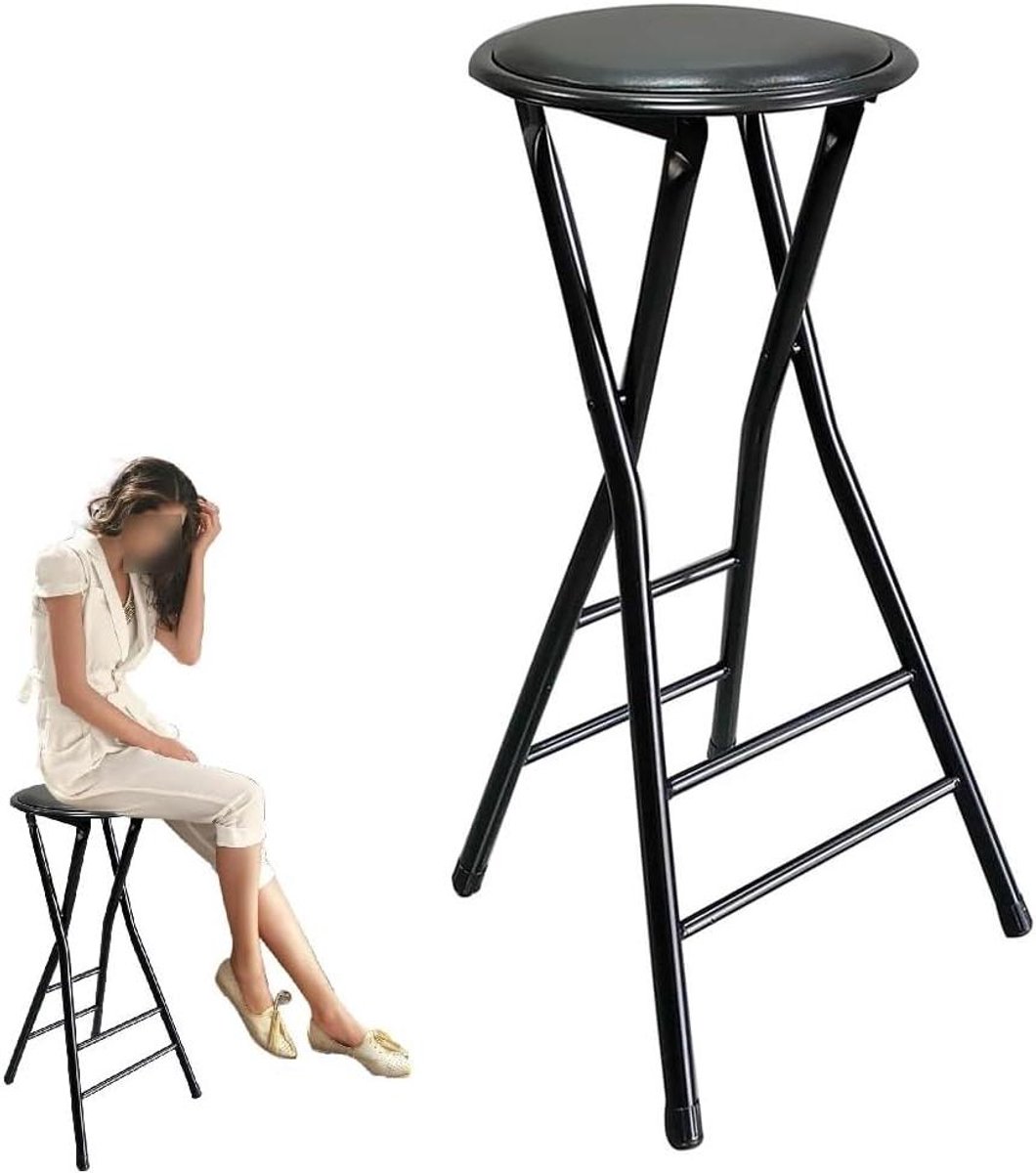 Opvouwbare barkruk - Gevoerde kruk - Extra zitplaats - Compact en draagbaar - 60 cm hoog - Zwart