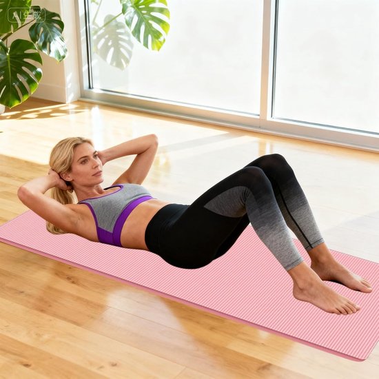 Dikke Yogamat - Fitnessmat Pilates - Thuis Sporten - 15mm Schokabsorberend - 185x61cm - Roze — afbeelding 2