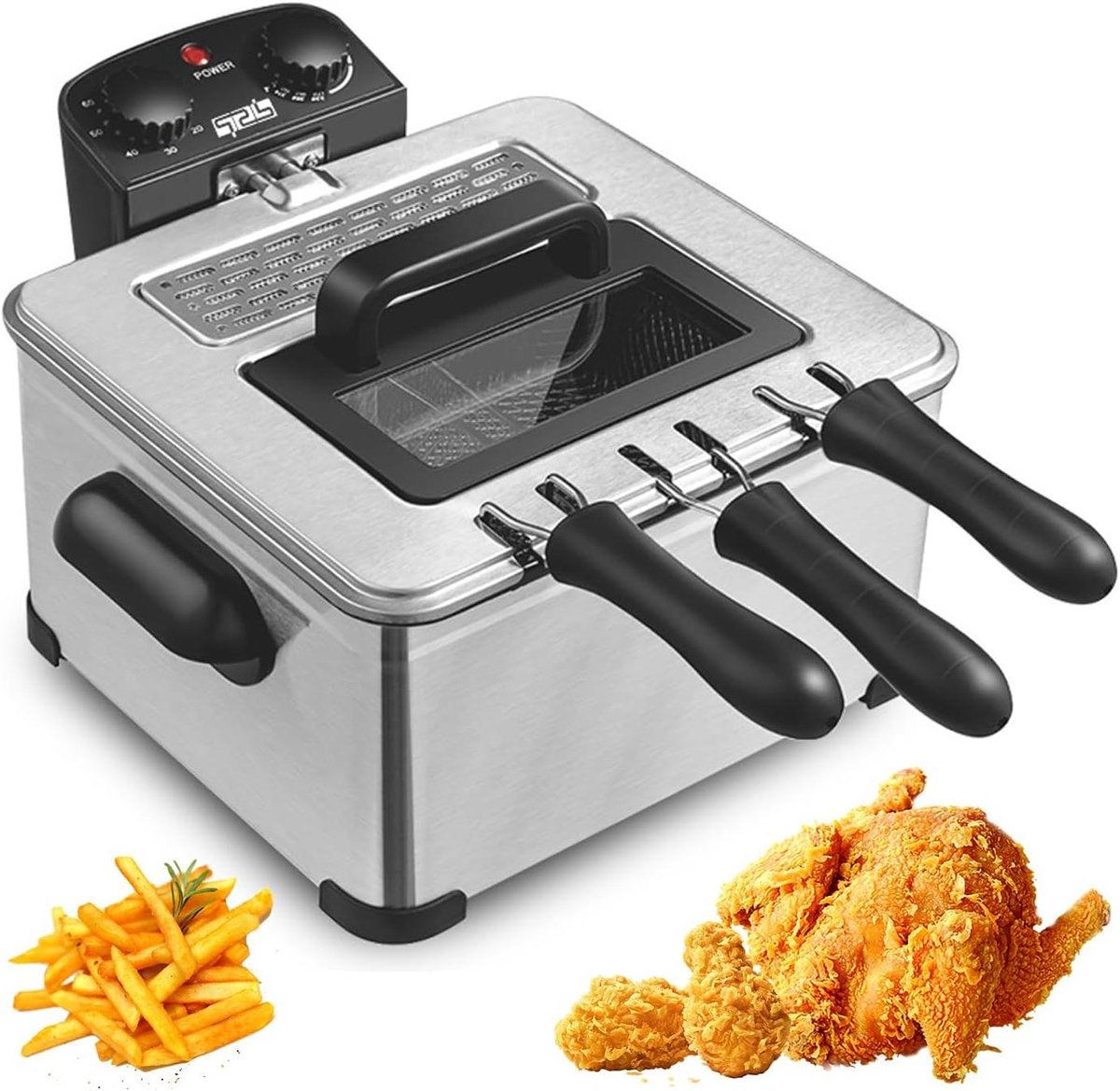Elektrische Friteuse Frituurpan met manden Lekker Frituren 3 Frituurmandjes 5 Liter Capaciteit Zilverkleurig
