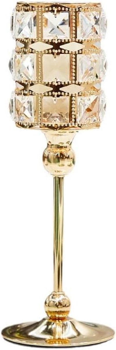 Kandelaar Kristal - Kaarsenhouder Ornament - Romantisch Diner - Luxe Uitstraling - Maat B - Goud