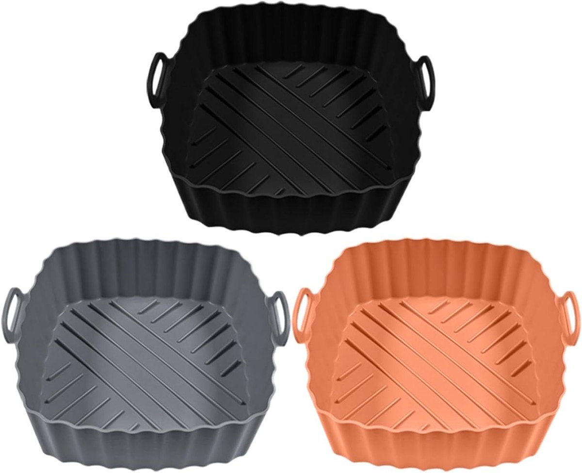 Airfryer Mand Liners - Bakvorm - Veelzijdig Koken - Met Handgrepen - 3 Stuks - Gemengde Kleuren