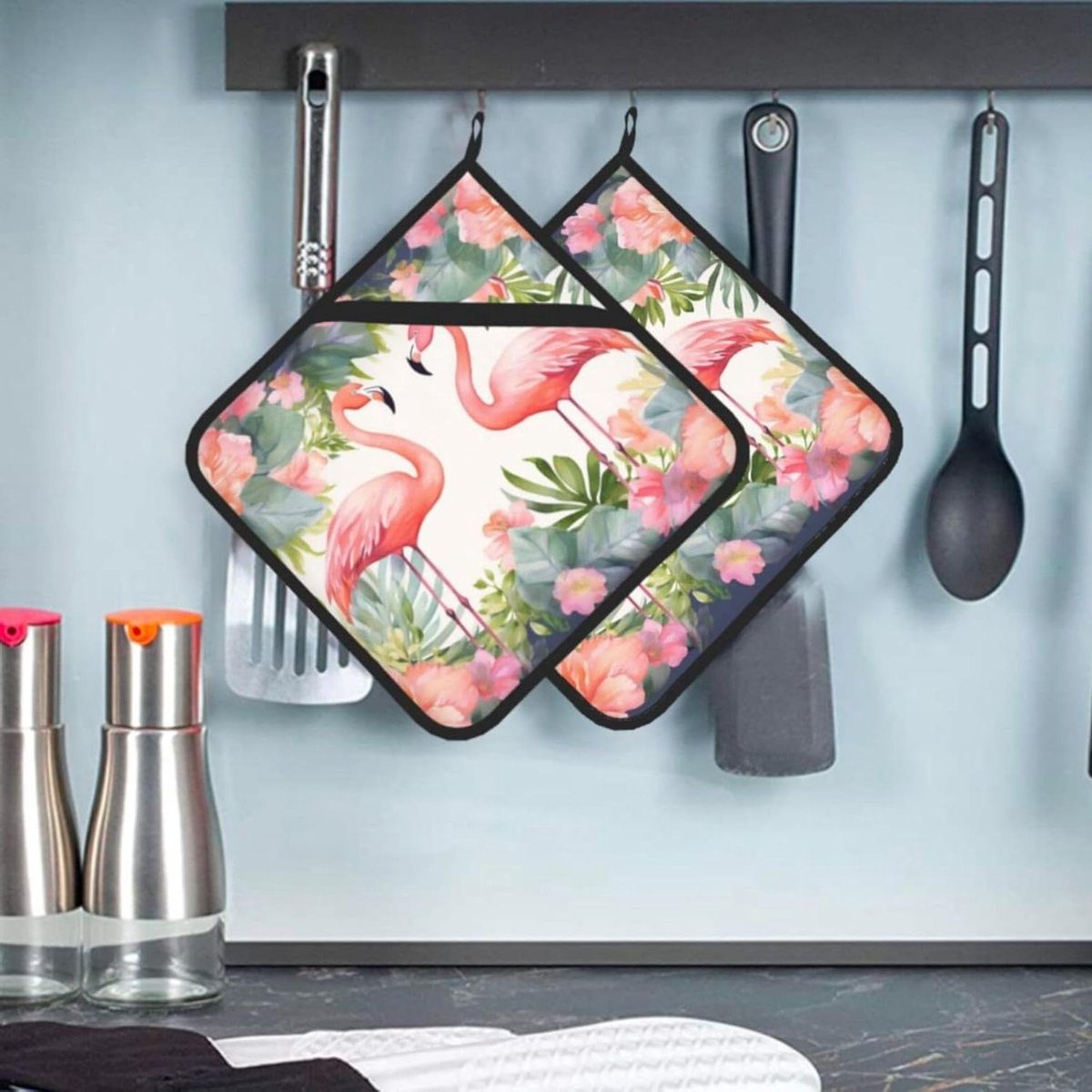 Pannenlappen Set - Ovenwanten Keuken - Veilig Koken - Met Handige Zak - 20x20 cm - Zwart
