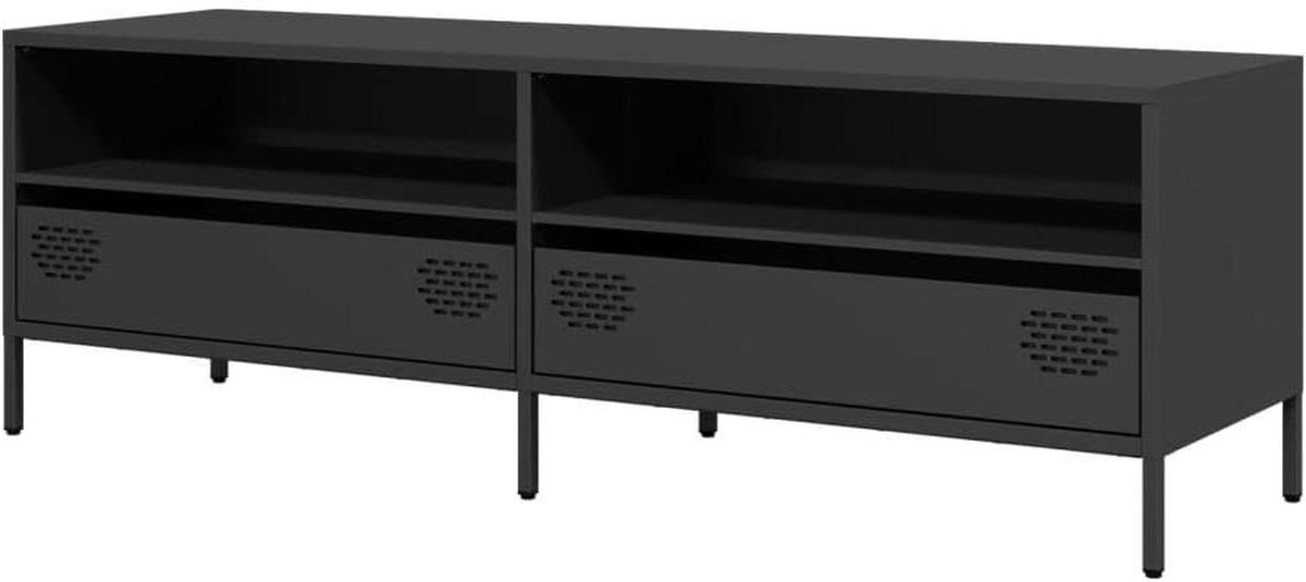 Tv-meubel Metaal - Dressoir Kast - Opbergen Media - Verstelbare Poten - 135 cm - Zwart